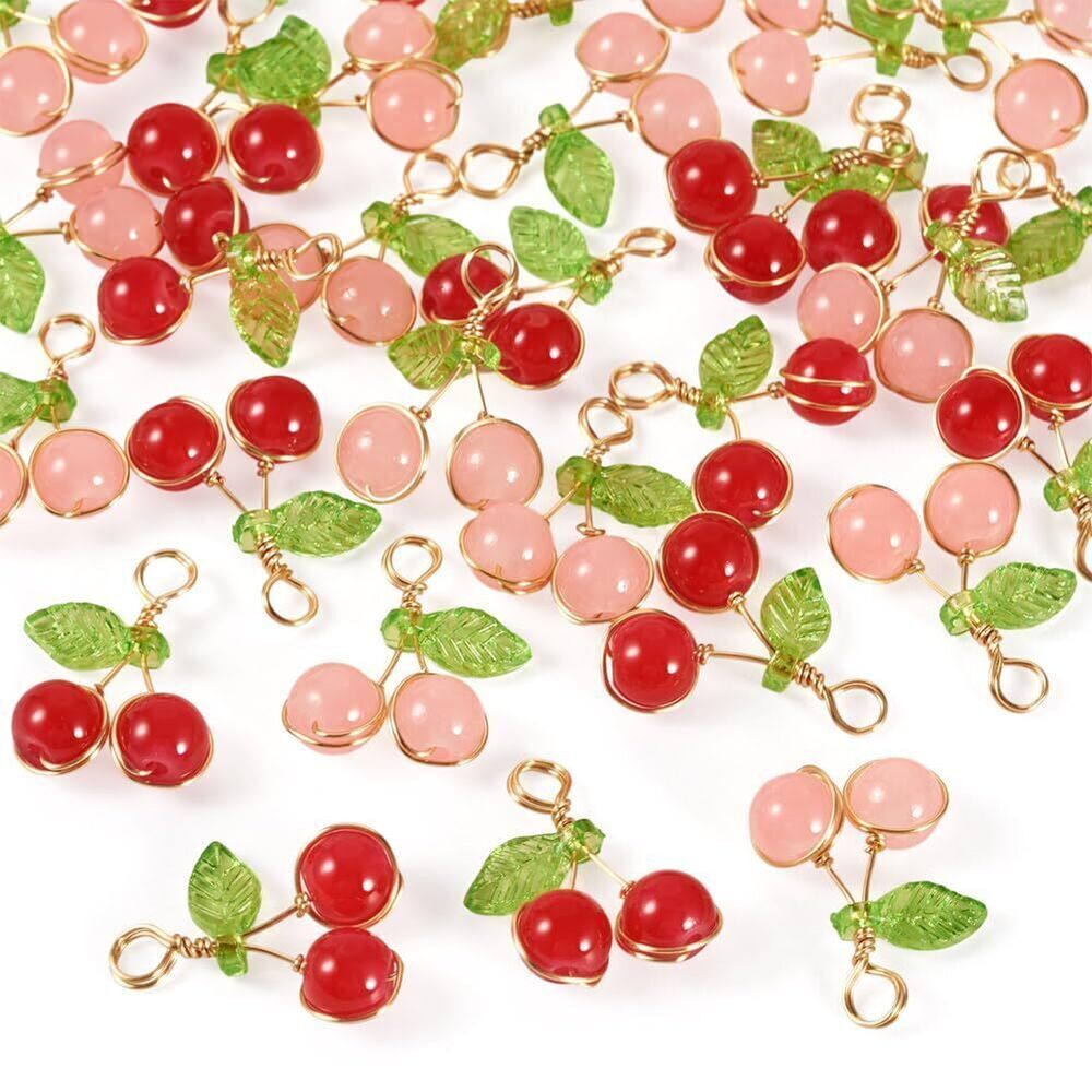 9122 30Pcs Colorful Cherry Fruit Beads Charms Ctue Handmad Natural Glass
